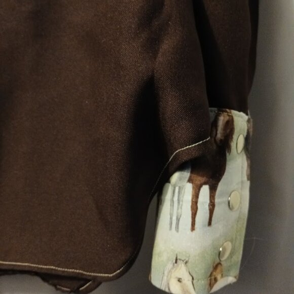 NEW Mens Western Cowboy Snap up Shirt M Dark or Light brown Horses yokes & Cuffs - Picture 12 of 12
